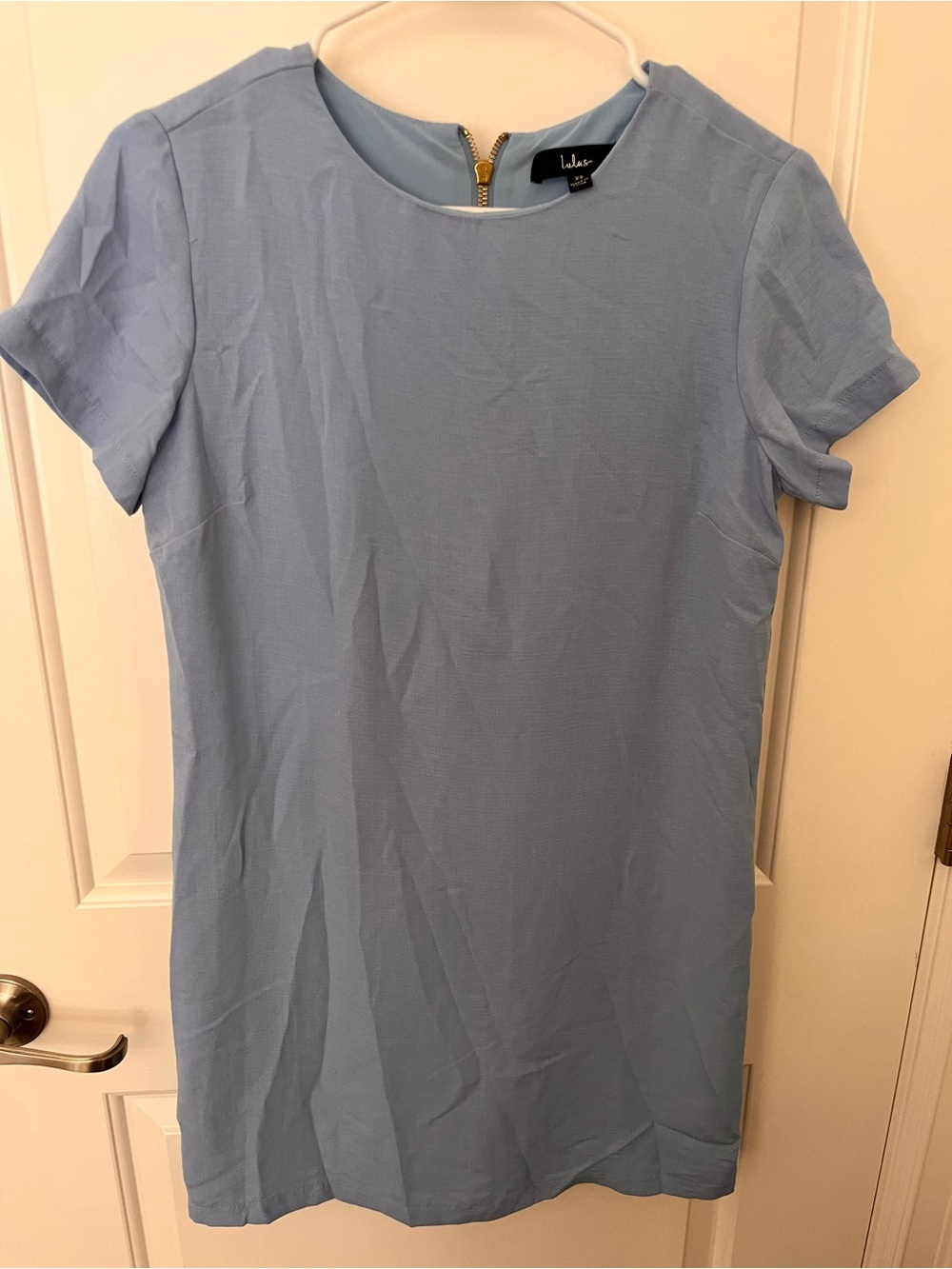 Lulu's Sky Blue Short Sleeve Shift Dress with Back Zip